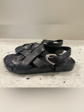 AEROSOLES Leon Black Woven Leather Buckle Sandals size 9.5